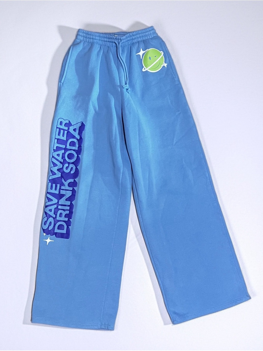 Blue Graphic Wide-Leg Sweatpants - Save Water Drink Soda